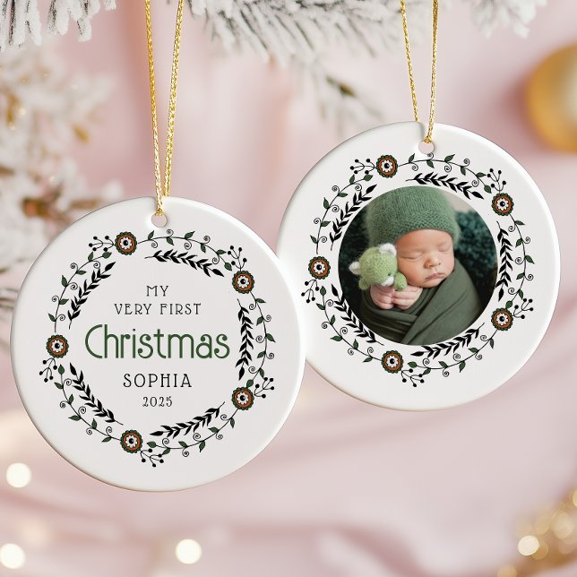 Personalisiertes Foto Baby First Christmas Nordic Keramik Ornament (Von Creator hochgeladen)