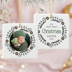 Personalisiertes Foto Baby First Christmas Nordic Keramikornament