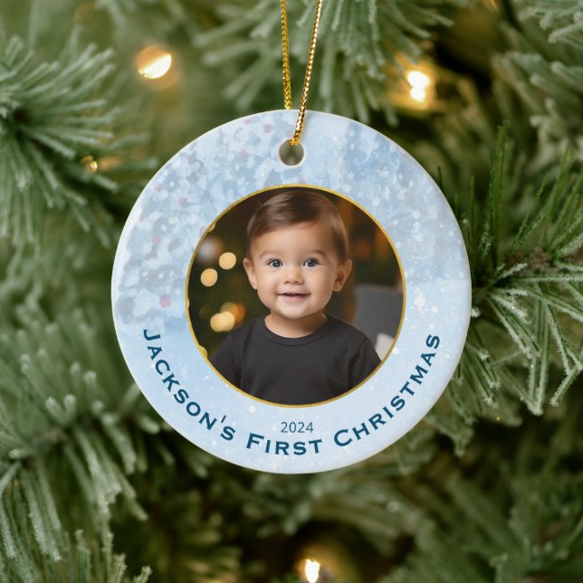 Personalisiertes Foto Baby's First Christmas Keramik Ornament (Baum)