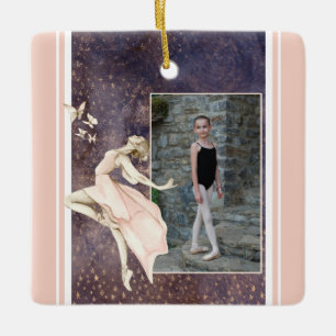 Personalisiertes Foto Ballerina, Schmetterling Wei Keramikornament