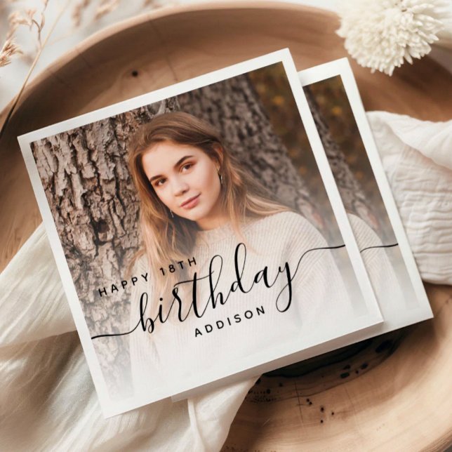 Personalisiertes Foto Black Script 18. Geburtstag Serviette (Von Creator hochgeladen)