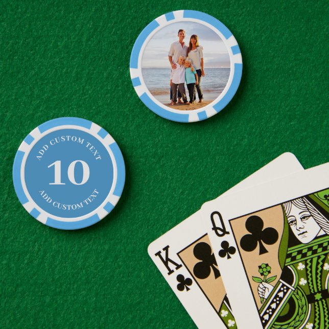 Personalisiertes Foto Blaue Zahl 10 Spiel Pokerchips (Pokertisch (doppelt))
