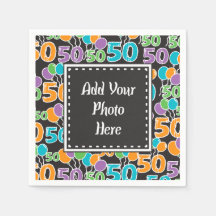 Personalisiertes Foto Bunte 50. Geburtstag Napkins