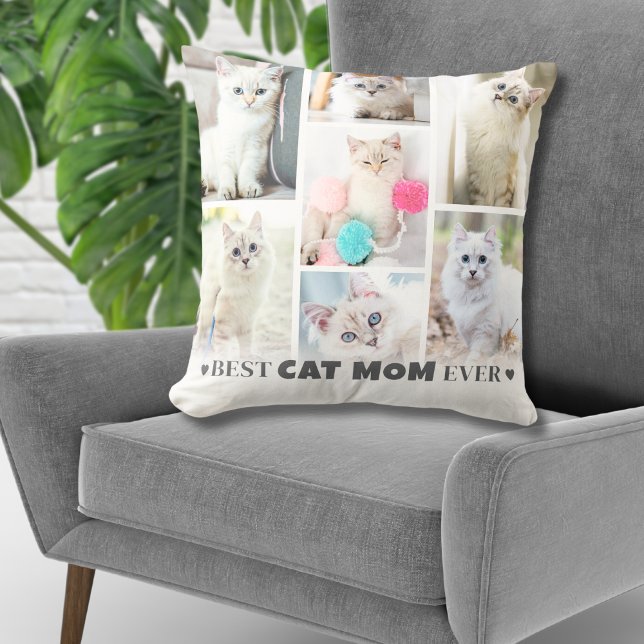 Personalisiertes Foto Cat Mama Kissen (Personalized Photo Collage Cat Mom Throw Pillow)