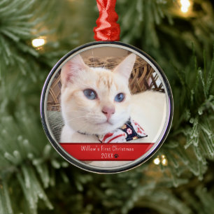 Personalisiertes Foto Cat's First Christmas Ornament Aus Metall