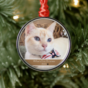 Personalisiertes Foto Cat's First Christmas Ornament Aus Metall
