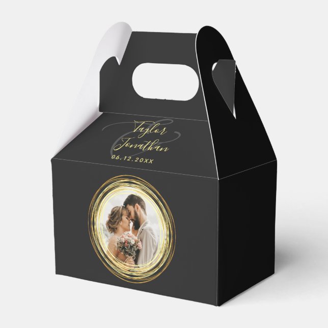 Personalisiertes Foto Chic Black Gold Wedding Mini Geschenkschachtel (Vorderseite)