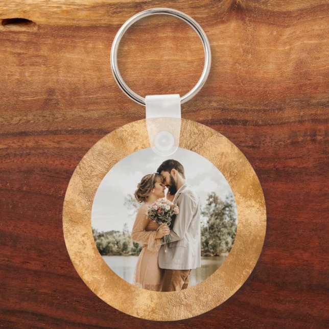 Personalisiertes Foto Chic White Gold Wedding Mini Schlüsselanhänger (Vorderseite)