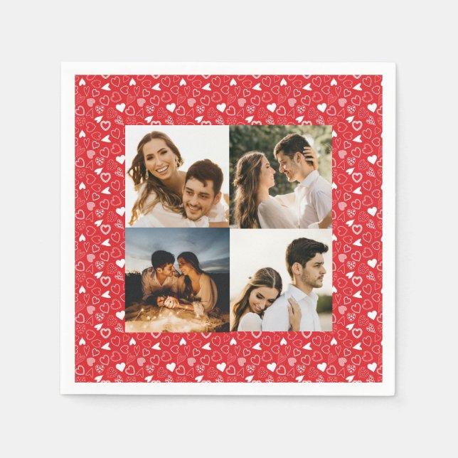 Personalisiertes Foto Collage Herz rot Serviette (Vorderseite)