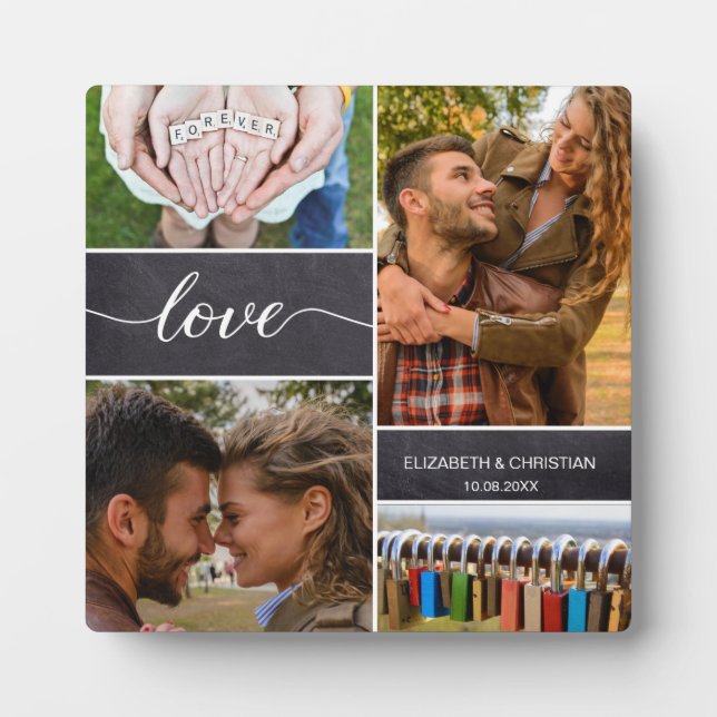Personalisiertes Foto Collage Liebe Script Couple Fotoplatte (Vorderseite)