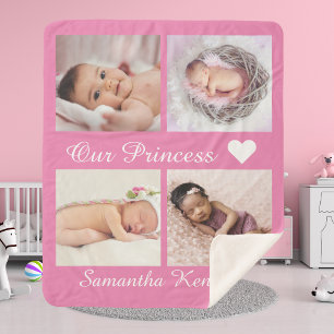 Personalisiertes Foto Collage Name Baby Monogramm  Sherpadecke