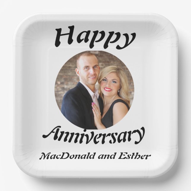 Personalisiertes Foto des Happy Anniversary Pappteller (Vorderseite)