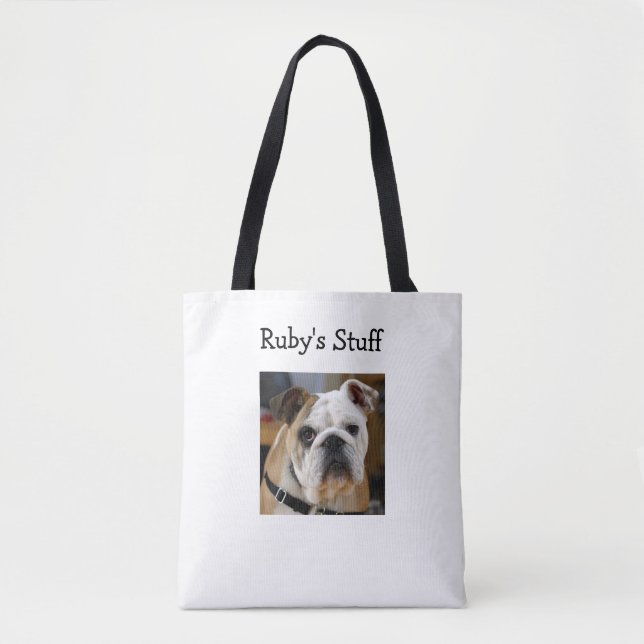Personalisiertes Foto des Hundes und Name Tote Bag (Vorderseite)