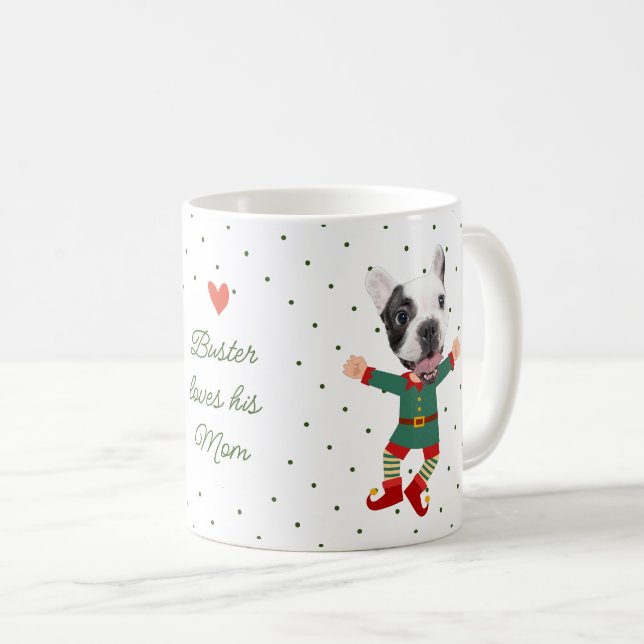 Personalisiertes Foto Dog Face Face Weihnachtself  Kaffeetasse (VorderseiteRechts)