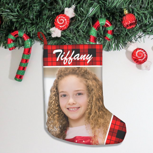 Personalisiertes Foto Doppelseitig Kariert Kleiner Weihnachtsstrumpf (Add festive charm to your home with our stylish Christmas stockings, perfect for gifts & cozy decor!)