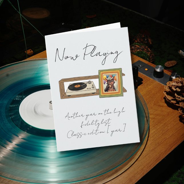 Personalisiertes Foto eines Retro-Vinyl-Plattenspi Karte (Von Creator hochgeladen)