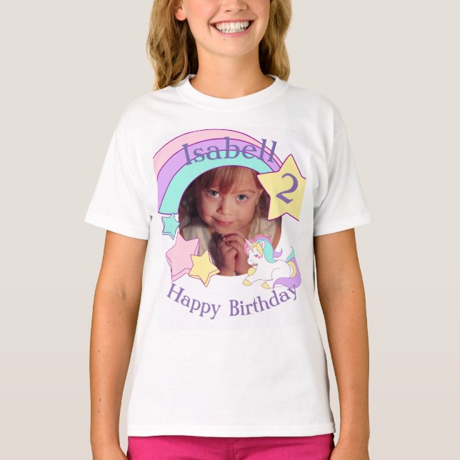 Personalisiertes Foto Einhorn Geburtstag T-Shirt (Vorderseite)