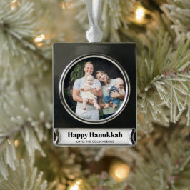 Personalisiertes Foto elegant Hanukkah Banner-Ornament Silber