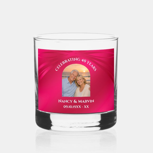 Personalisiertes Foto Elegantes 40. Hochzeitsjubil Whiskyglas (Vorderseite)