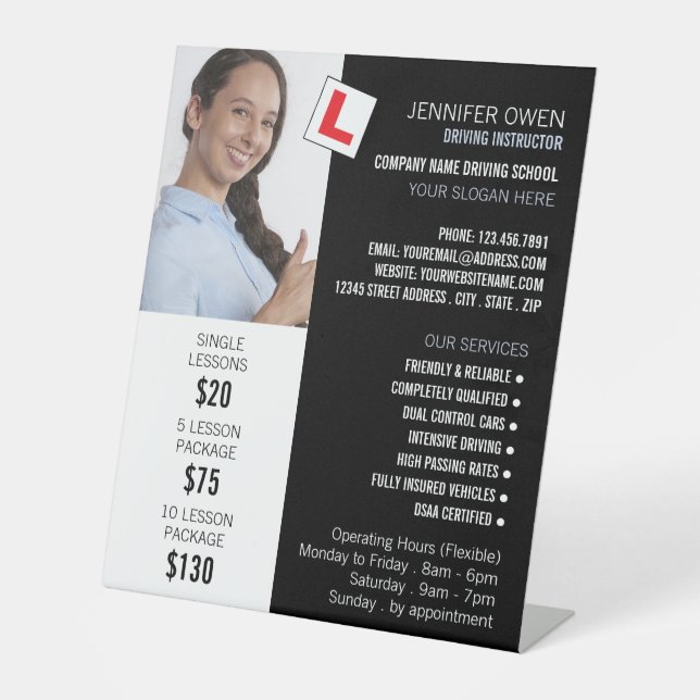 Personalisiertes Foto, Fahrschule, Lehrer Sockelschild (Vorderseite)