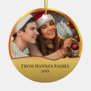 Personalisiertes Foto "Frohe Weihnachten" Krippe Keramik Ornament