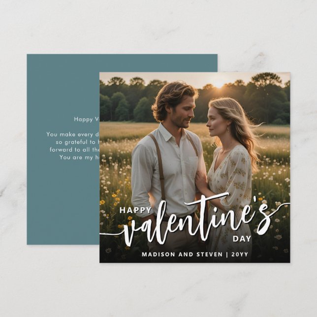 Personalisiertes Foto Frohes Valentinstag Elegante Karte (Vorne/Hinten)