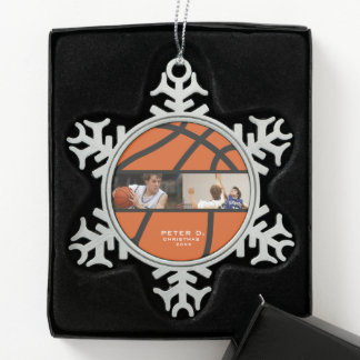 Personalisiertes Foto für Basketball Schneeflocken Zinn-Ornament