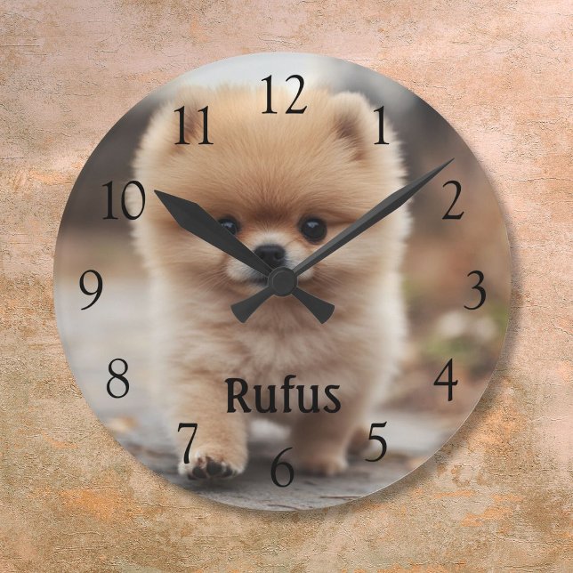 Personalisiertes Foto für den Hausnamen Große schw Runde Wanduhr (Personalized Pet Name Photo Large Black Numbers Round Clock)