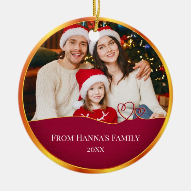 Personalisiertes Foto für Familien & Frohe Weihnac Keramik Ornament (Vorne)