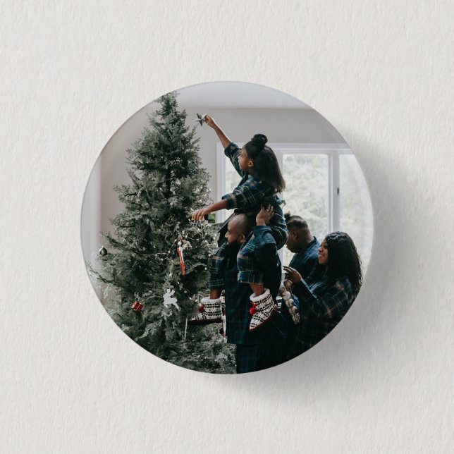 Personalisiertes Foto für moderne Weihnachtsfamili Button (Vorderseite)