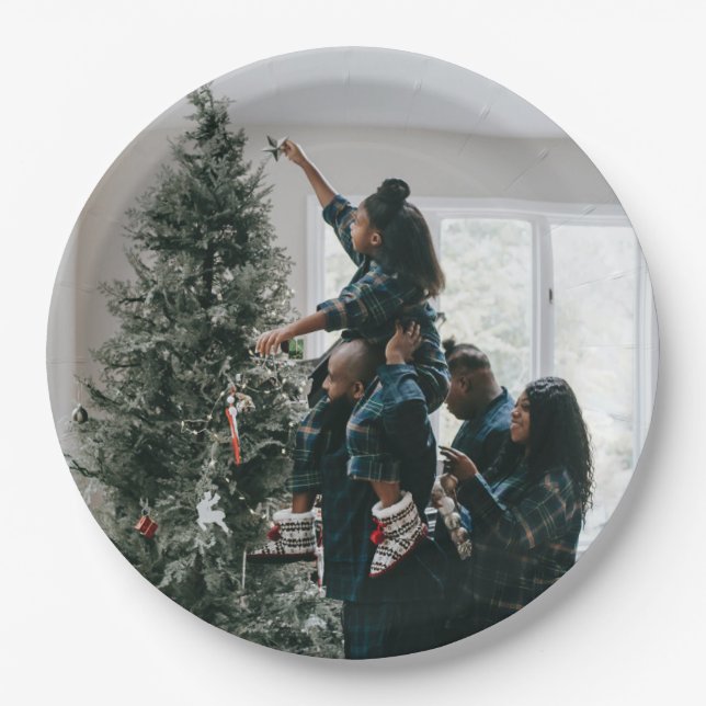 Personalisiertes Foto für moderne Weihnachtsfamili Pappteller (Vorderseite)
