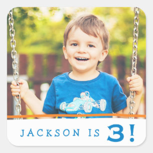 Personalisiertes Foto Geburtstagskleber / Orange B Quadratischer Aufkleber