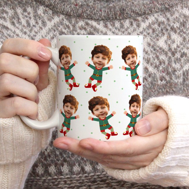 Personalisiertes Foto Gesicht Weihnachten Elf Kind Kaffeetasse (Von Creator hochgeladen)