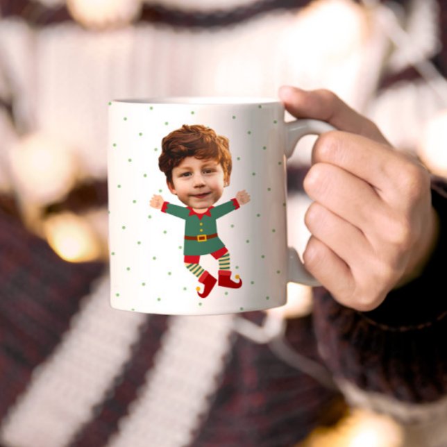 Personalisiertes Foto Gesicht Weihnachten Elf Kind Kaffeetasse (Von Creator hochgeladen)