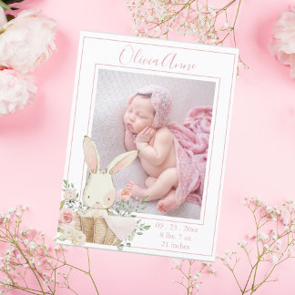 Personalisiertes Foto Girl Bunny Birth Ankündigung Postkarte
