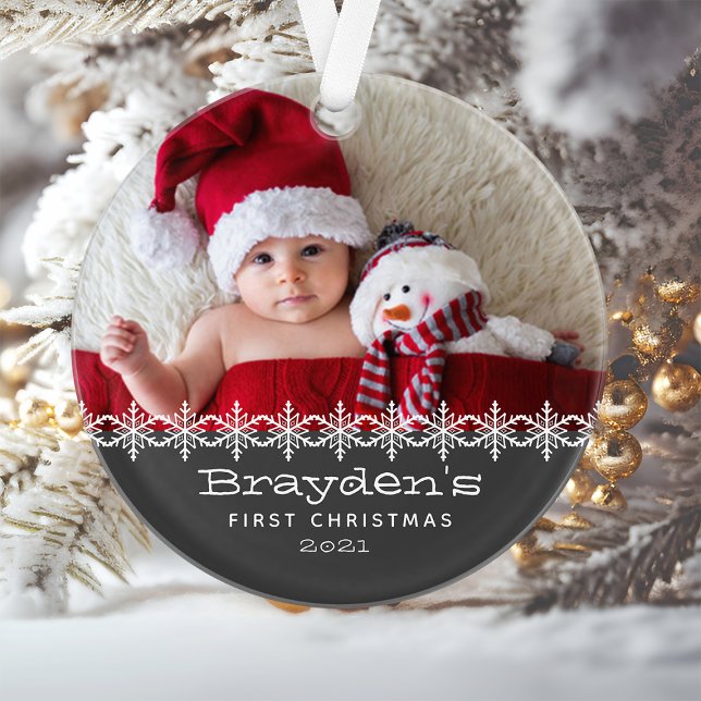 Personalisiertes Foto Grau Babys Erste Weihnachten Ornament (Von Creator hochgeladen)