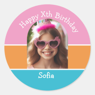Personalisiertes Foto Happy Birthday Name jedes Al Runder Aufkleber