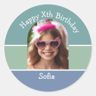 Personalisiertes Foto Happy Birthday Name jedes Al Runder Aufkleber