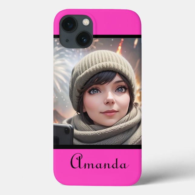 personalisiertes Foto heller Neonrosa Case-Mate iPhone Hülle (Rückseite)