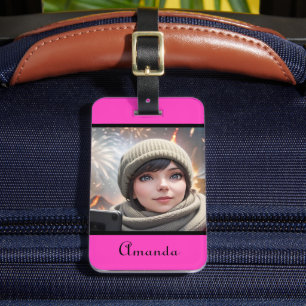 personalisiertes Foto heller Neonrosa Gepäckanhänger