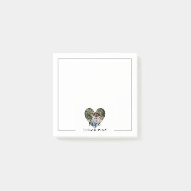 Personalisiertes Foto Herzrahmen Moderne Kalligrap Post-it Klebezettel (Vorderseite)