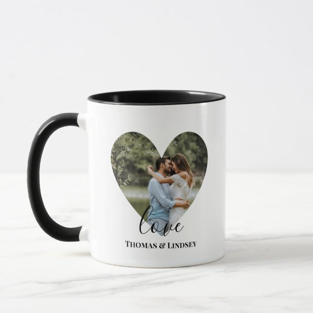 Personalisiertes Foto Herzrahmen Moderne Kalligrap Tasse (Links)