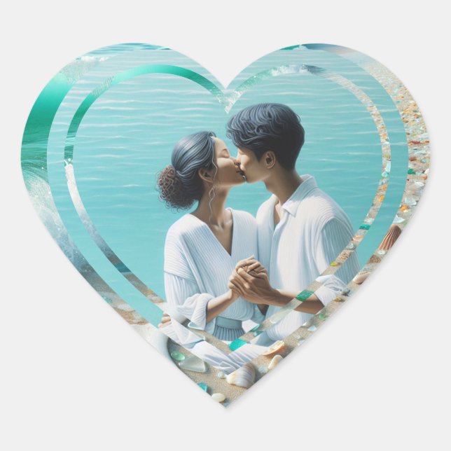 Personalisiertes Foto Herzstrand Herz-Aufkleber (Vorderseite)