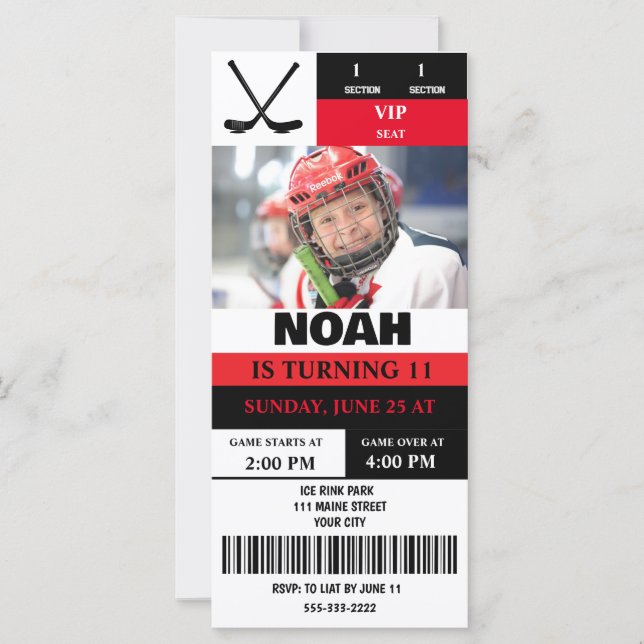 Personalisiertes Foto Hockey Ticket Geburtstagspar (Vorderseite)