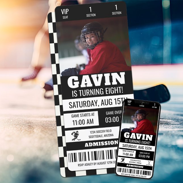 Personalisiertes Foto Hockey Ticket Geburtstagspar Einladung (Von Creator hochgeladen)