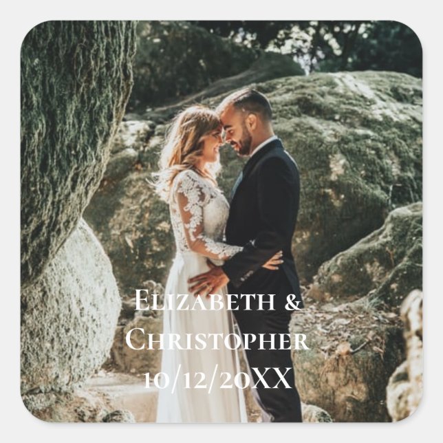 Personalisiertes Foto Ihre eigene Foto Hochzeit hi Quadratischer Aufkleber (Vorderseite)