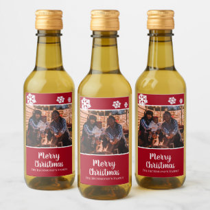 Personalisiertes Foto im Roten Rahmen Schneeflocke Weinetikett