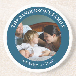 Personalisiertes Foto im Türkiszirkel mit Texten Getränkeuntersetzer