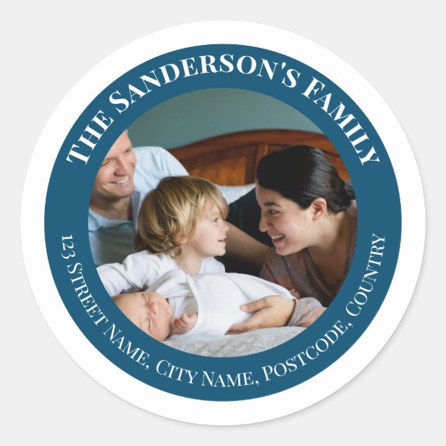 Personalisiertes Foto im Türkiszirkel mit Texten Runder Aufkleber (Vorderseite)