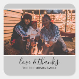 Personalisiertes Foto in Graurahmen Liebe Dank Quadratischer Aufkleber